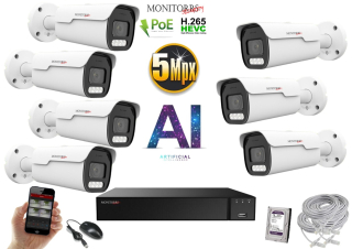 Monitorrs Security park AI IP 7 kamerový set 5 Mpix WTube (6185K7)